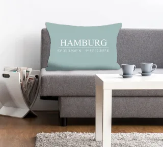 queence Dekokissen "Hamburg" Kissenhülle,Hamburg Schriftzug,Koordinaten,Stadtmotiv,Urban,Maritim