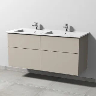 Sanipa 3way Keramik-Set Venticello Keramik-Doppelwaschtisch und Unterbau mit 4 Auszügen, Kaschmir-Ma SP3281U