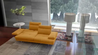 CALIA ITALIA 3-Sitzer "Toby Wing, 208 cm breit, Designsofa mit hohem Sitzkomfort" inklusive Sitztiefenverstellung, Füße in Chrom glänzend