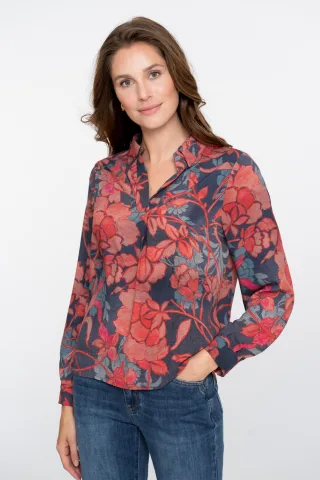 Geisha Fashion Women - Top print blue/red - Gr. - M