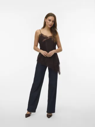 VERO MODA - VMJULIA SINGLET LACE TAIL TOP EXP chocolate torte - Gr. - XL