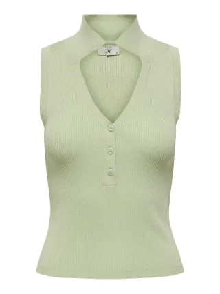 JDY - Ärmelloses Stricktop mit Polokragen und V-Ausschnitt grün - Gr. - L