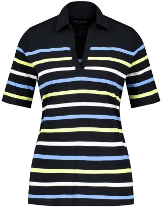 GERRY WEBER Edition - Poloshirt mit Ringeldessin blau ringel - Gr. - 44