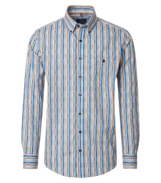 CASAMODA - Casual Fit: Freizeithemd beige/blau - Gr. - 3XL