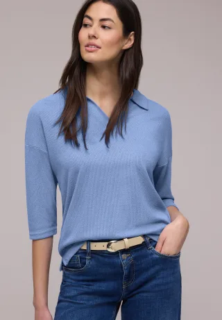 STREET ONE 3/4-Arm-Shirt mit Polokragen und V-Ausschnitt