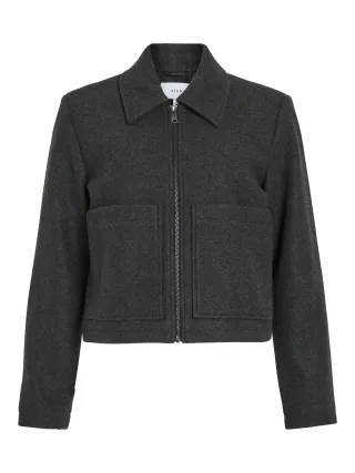 VILA - VIJANNI L/S ZIP SHORT JACKET dark grey melange - Gr. - 44