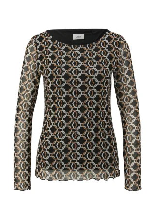s.Oliver BLACK LABEL - Longsleeve aus Mesh schwarz - Gr. - 40