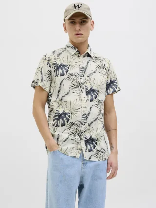 JACK&JONES - JJHAWAII AOP SHIRT SS LN cloud dancer - Gr. - M