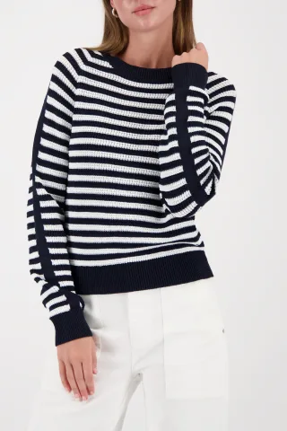 monari - Strickpullover mit Streifen marine ringel - Gr. - 34