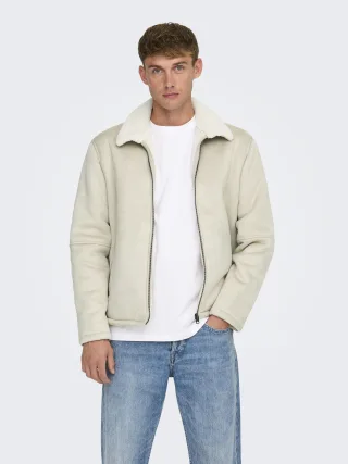 ONLY&SONS - ONSROYCE SHEARLING JACKET OTW silver lining - Gr. - L