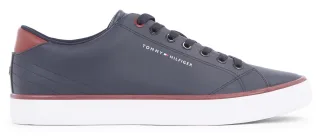 Tommy Hilfiger Sneaker "TH HI VULC CORE LOW LEATHER ESS", Freizeitschuh, Halbschuh, Schnürschuh mit Ziernähten an der Ferse