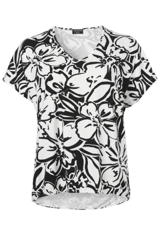 VIA APPIA DUE - T-Shirt V-Ausschnitt 1/2 Arm Druck schwarz / ecru - Gr. - 50