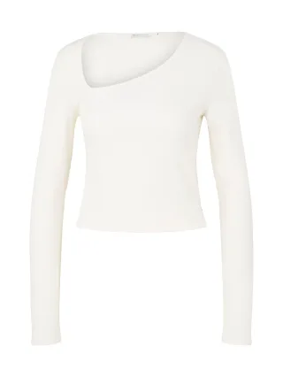 Denim Tom Tailor - Langarmshirt mit asymmetrischem Ausschnitt gardenia white - Gr. - XL