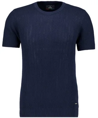 RAGMAN - Strickpullover Rundhals, kurzarm marine - Gr. - XXL