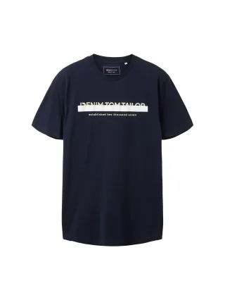 Denim Tom Tailor - T-Shirt mit Logo-Print sky captain blue - Gr. - XL