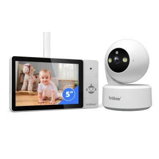 SriHome DH050-SH064 4K 8MP Smart Baby Monitoring Camera Kit with 5-inch Touch Screen 3X Digital Zoom 355° PTZ AI Crying