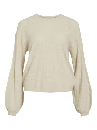 VILA - VIEMI NEW O-NECK L/S KNIT TOP/TES Super Light Natural Melan - Gr. - L