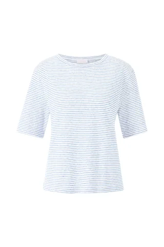 Rich & Royal - Striped Linen T-Shirt sustainable clear sky - Gr. - XS