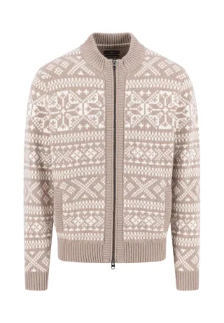 FYNCH-HATTON - Zip Stand-Up Cardigan, Big Jacquard taupe - Gr. - L