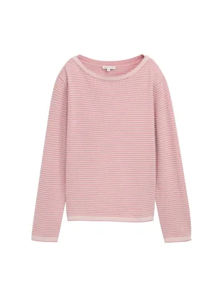 Tom Tailor - Strickpullover mit U-Boot-Ausschnitt rose bubble knit stripe - Gr. - XXXL