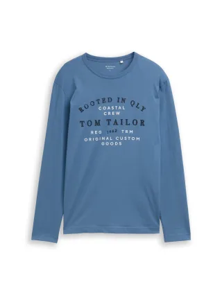 Tom Tailor - Langarmshirt mit Logo-Print faded uniform blue - Gr. - XL