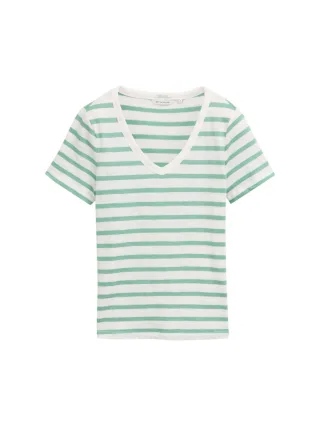 Tom Tailor - T-Shirt mit V-Ausschnitt grün - Gr. - S
