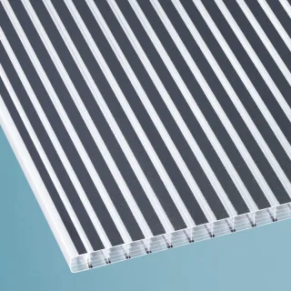 Polycarbonat Stegfünffachplatte | 16 mm | Breite 980 mm | gestreift glasklar/anthrazit