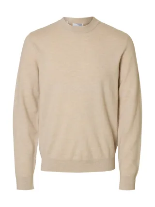 SELECTED MEN - SLHTRAY MERINO BRUSHED RELAXED CREW NOOS oatmeal - Gr. - M