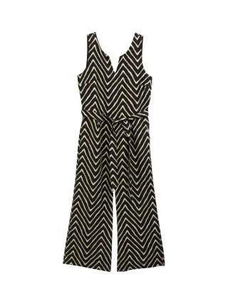 Tom Tailor - Jumpsuit mit Leinenanteil black zig zag design - Gr. - 44