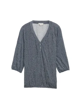 Tom Tailor - Plus Size - Crinkle Blusenshirt printed blue white minimal - Gr. - 50