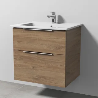 Sanipa 3way Keramik-Set Venticello Keramik-Waschtisch und Unterbau mit 2 Auszügen, Eiche-Kansas UM32259