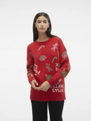 VERO MODA - VMXMASPARTY LS H/L O-NECK PULL. XMAS EXC chinese red - Gr. - S