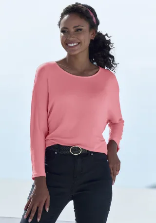 LASCANA 3/4-Arm-Shirt "aus leichter Feinstrickqualität" mit Fledermausärmeln