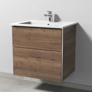 Sanipa 3way Keramik-Set Venticello Keramik-Waschtisch und Unterbau mit 2 Auszügen, Eiche-Tabak BR32250
