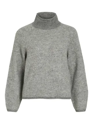 VILA - VILORY HIGH NECK L/S KNIT TOP - NOOS Medium Grey Melange - Gr. - S
