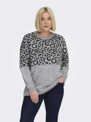 ONLY CARMAKOMA - CARJADE ANIMAL L/S O-NECK KNT Light Grey Melange - Gr. - M-46/48