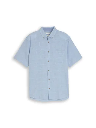 Tom Tailor - Regular Fit Kurzarmhemd mit Leinenanteil blau - Gr. - M