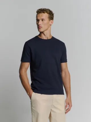 No Excess - T-Shirt Crewneck Solid Relief Jacquard deep blue - Gr. - L