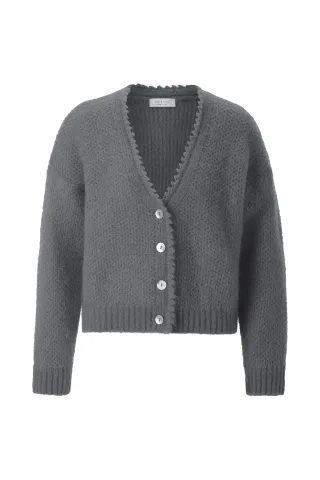 Rich & Royal - V-Neck Cardigan Tuck Stitch shadow grey - Gr. - XL