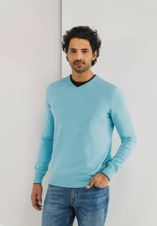 State of Art - Pullover V-Neck Plai blue - Gr. - L