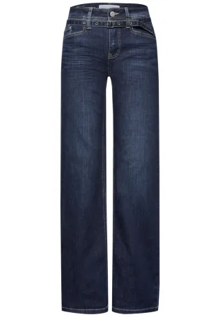 Street One - Wide Leg Jeans mit Gürtel blau - Gr. - 25/32