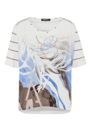 FRANK WALDER - Blusenshirt BOTANICAL STORY mit sommerlichem Position-Print taupe/ecru/sky blue - Gr. - 40