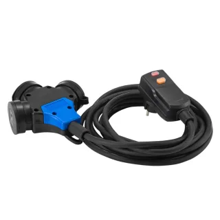 HEDI Verlängerungsleitung mit Personenschutz-Winkelstecker, Neopren-Gummi, schwarz mit 3-fach Schutz - VK5HKI