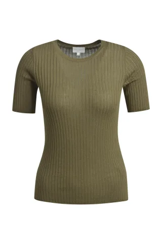 Milano Italy - Fitted 1/2 sleeve Pullover with round neck khaki - Gr. - S