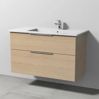 Sanipa 3way Keramik-Set Venticello Keramik-Waschtisch und Unterbau mit 2 Auszügen, Eiche-Nordic UM32648