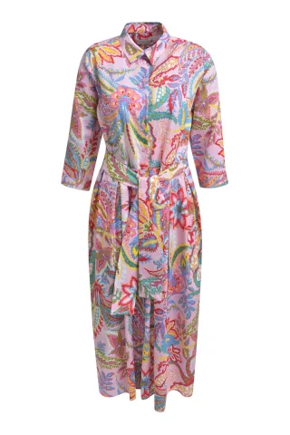 Milano Italy - shirt blouse dress w/ wide midi skirt 3/4 sleeve rosã© print - Gr. - 40