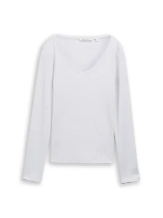 Denim Tom Tailor - Slim Fit Langarmshirt mit Glitzer-Effekt white glitter - Gr. - L