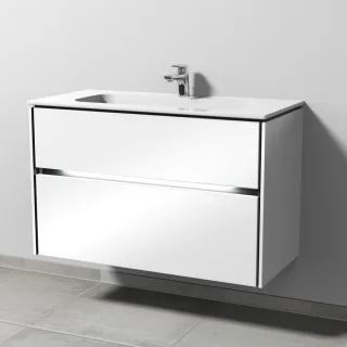 Sanipa Twiga Keramik-Set Design mit 2 Auszügen und LED-Beleuchtung, Weiß-Glanz, SL25178 SL25178