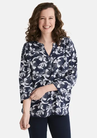 STOOKER WOMEN 3/4-Arm-Shirt "MARIE Print Shirt Bluse 3/4-Arm" Regular Fit Shirt Bluse Baumwolle Shirt Knopfleiste für Damen