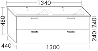 Burgbad Waschtischunterschrank zu Keramik-Waschtisch Sys30 PG1 Aqua 480x1300x440 Nussbaum Dekor Samt WVNT130F2812